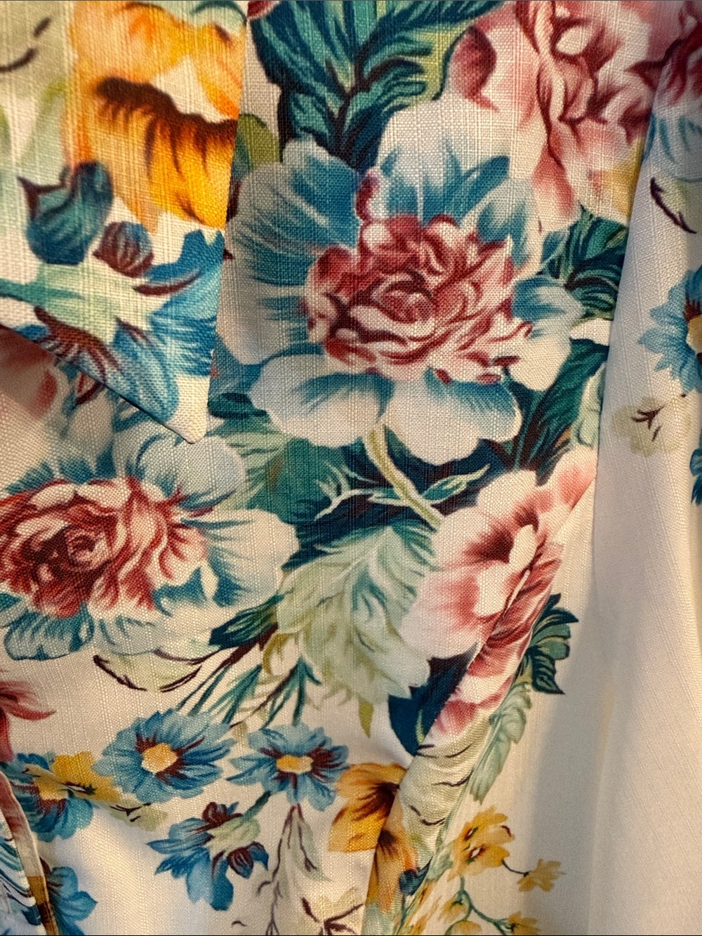 Floral Button-Front Cream Long Sleeve Dress with Pink & Blue Blooms - Picture 5 of 10